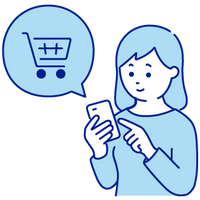 スマホで買い物をしている女性のイラスト